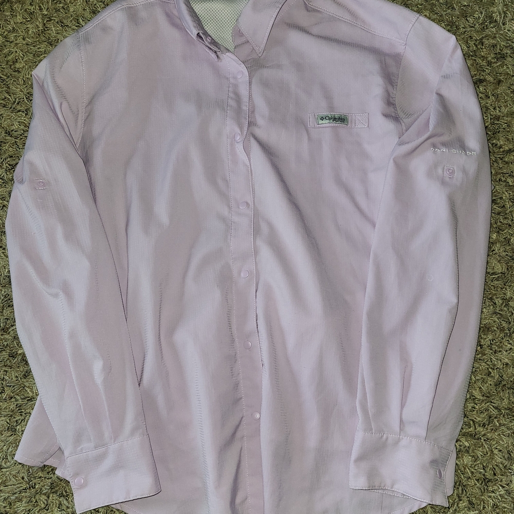 The Columbia Women's XL PFG Tamiami II Purple Hydrangea Snap Long Sleeve Shirt